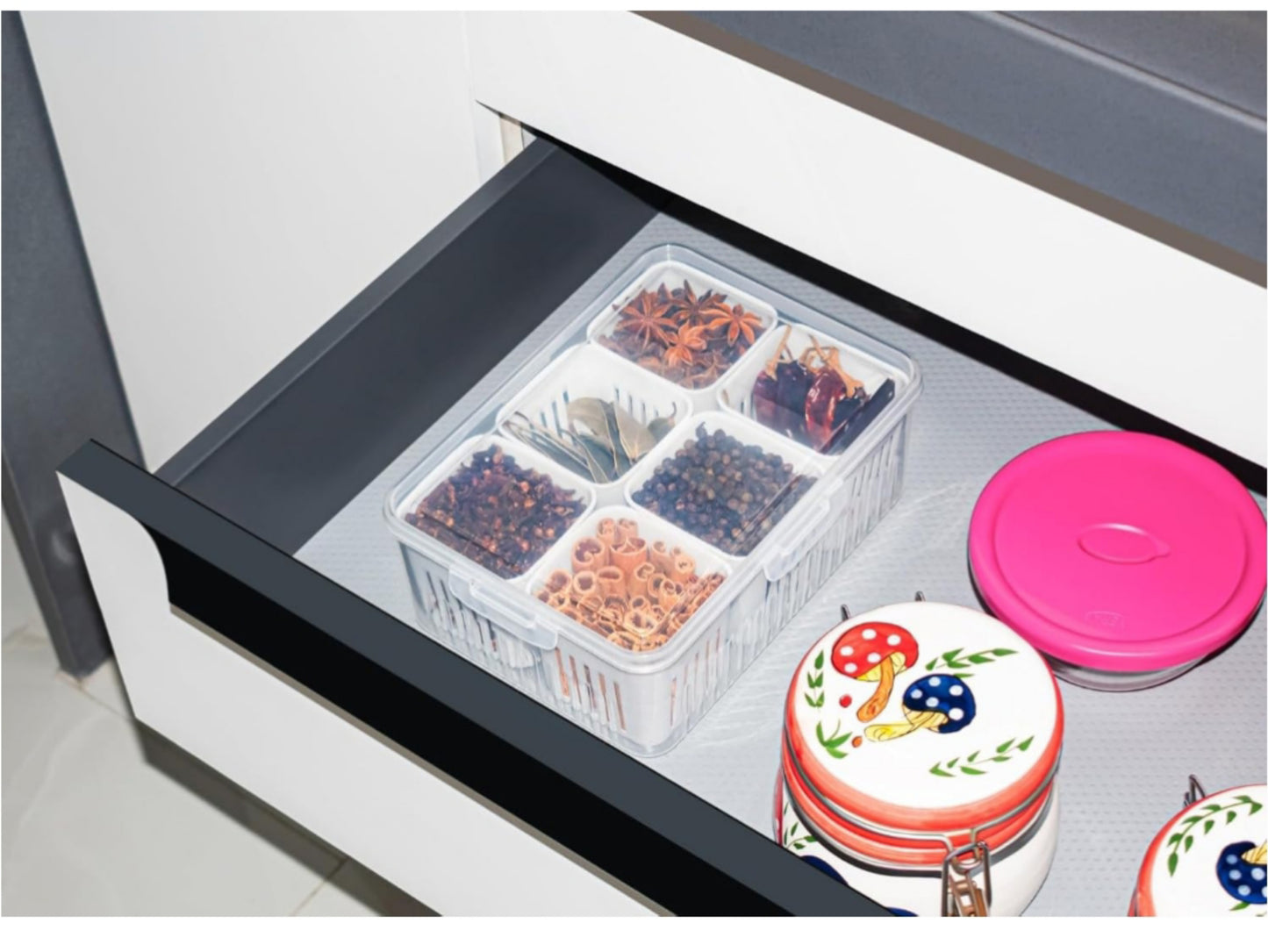 6 Grid Fridge Storage Boxes Containers